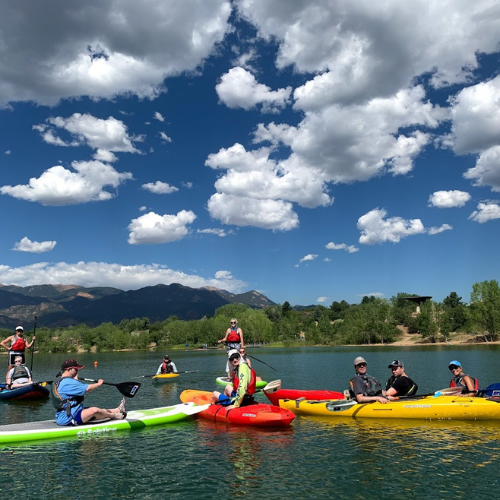 Therapeutic Recreation Program participants have fun on Quail Lake