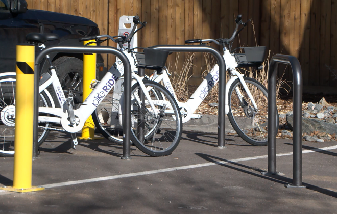 Two PikeRide bikes at the Old Colorado City PikeRide station